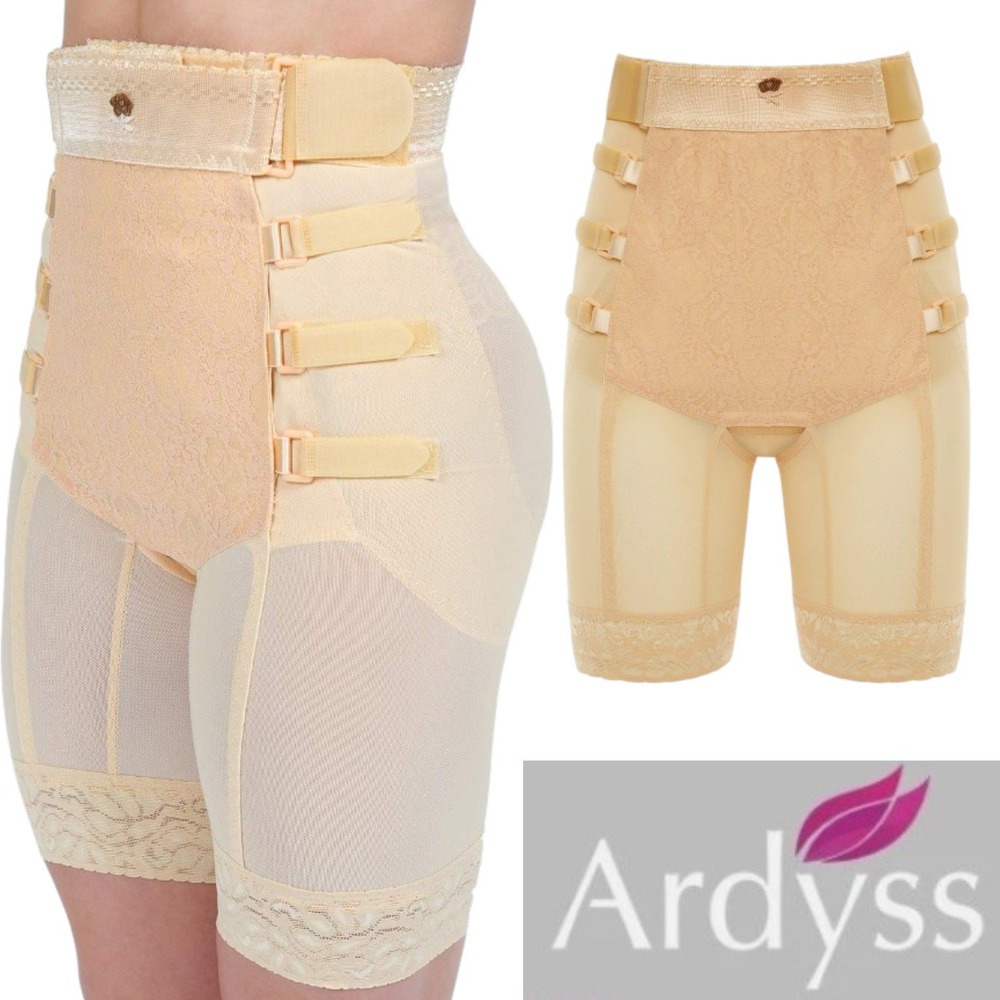 NEW Ardyss L Nude Lace Trim High Rise Mesh Compression Girdle Shorts Post Partum